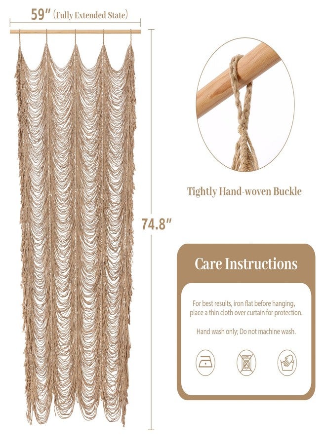 Boshen Macrame Boho Handmade Curtain, 1 Panel Tassels Doorway Window Wall Decor, 100% Cotton Art Craftsmanship Room Divider Wall Hanging for Bedroom, Living Room, Wedding, 75" L x 59" W Kakki - Image 2